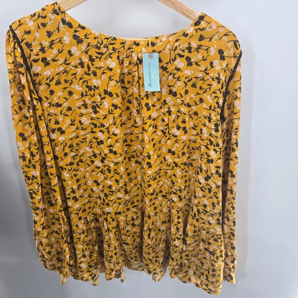 Maeve X Anthropologie Plus Yellow Floral Cheyanne Long Sleeved Lace Blouse 1x - Picture 1 of 13